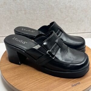 Mudd‎ Affect Black Platform Clogs Heeled Mules Size 7.5M Chunky Heel Y2K Shoes